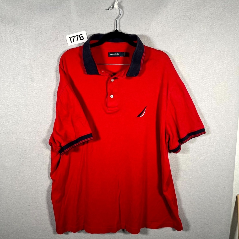 Nautica Polo Shirt Womens 1XL Red Cotton Logo Short Sleeve Golf Performance
